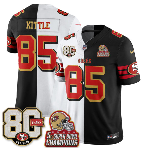 San Francisco 49ers George Kittle Split Style Vapor Jersey - All Stitched - White Black