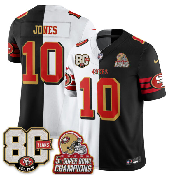 San Francisco 49ers Mac Jones Split Style Vapor Jersey - All Stitched - White Black