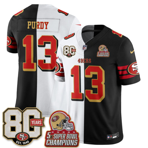 San Francisco 49ers Brock Purdy Split Style Vapor Jersey - All Stitched - White Black