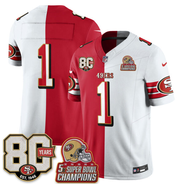 San Francisco 49ers Team Split Style Vapor Jersey - All Stitched - Red White