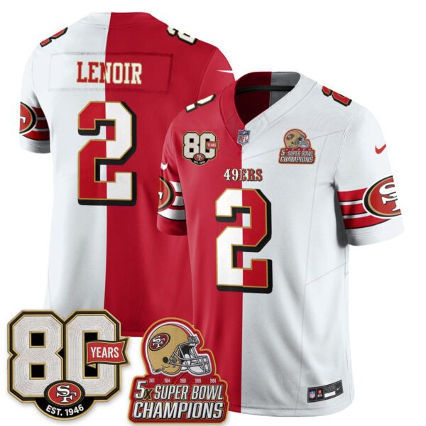 San Francisco 49ers Deommodore Lenoir Split Style Vapor Jersey - All Stitched - Red White