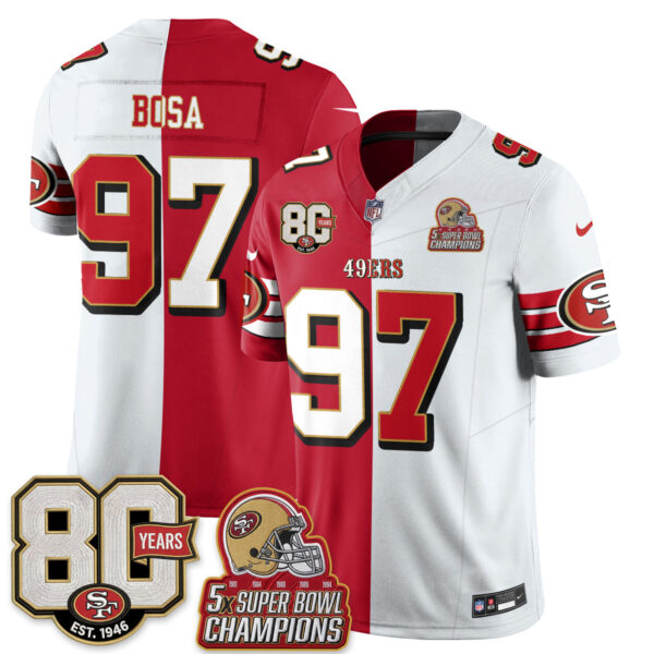 San Francisco 49ers Nick Bosa Split Style Vapor Jersey - All Stitched - Red White