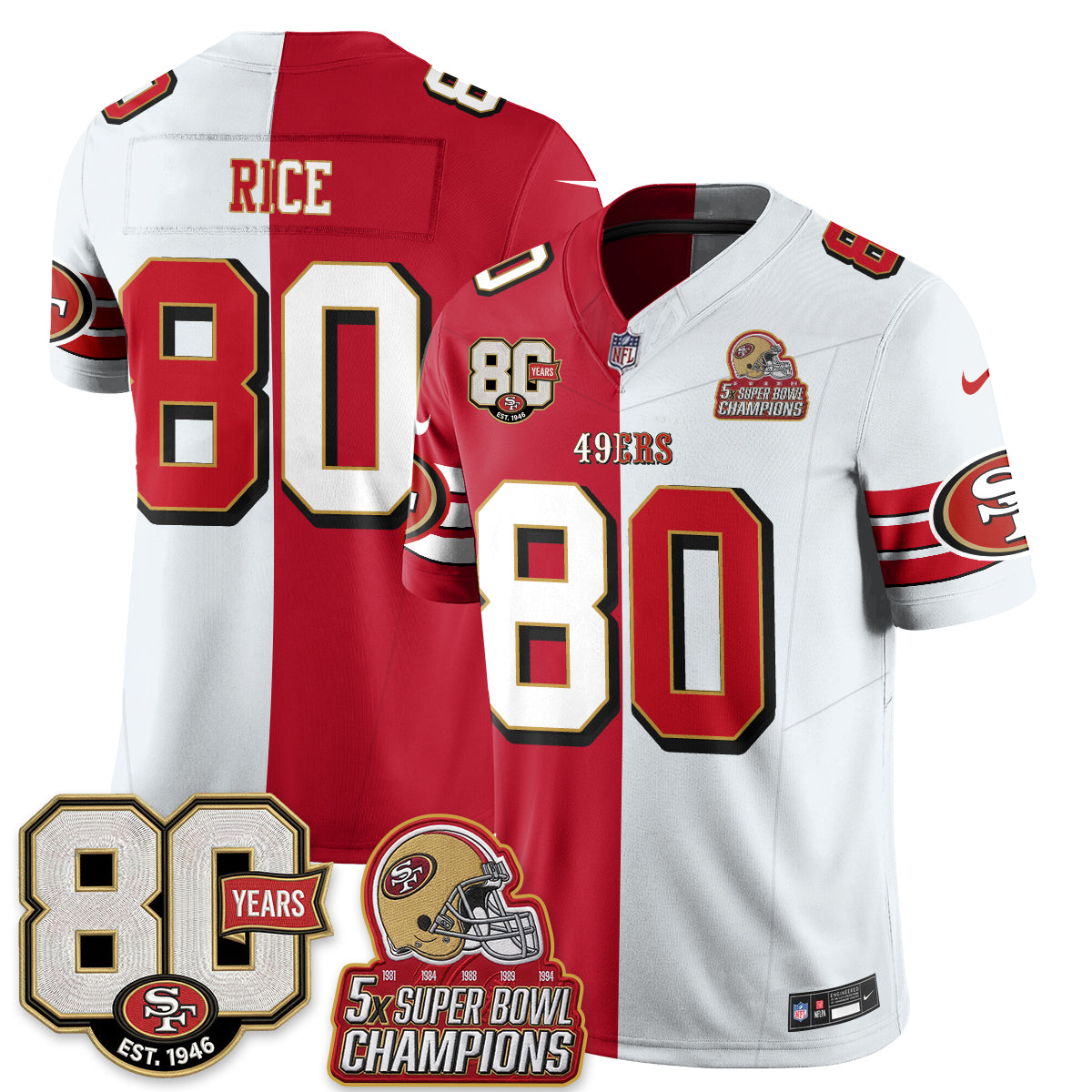 San Francisco 49ers Jerry Rice Split Style Vapor Jersey - All Stitched - Red White