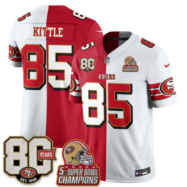 San Francisco 49ers George Kittle Split Style Vapor Jersey - All Stitched - Red White