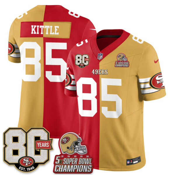 San Francisco 49ers George Kittle Split Style Vapor Jersey - All Stitched - Red Gold