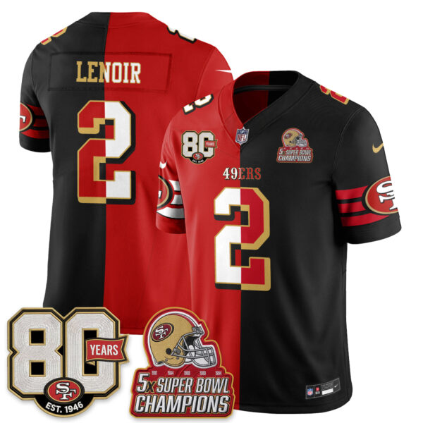 San Francisco 49ers Deommodore Lenoir Split Style Vapor Jersey - All Stitched - Red Black