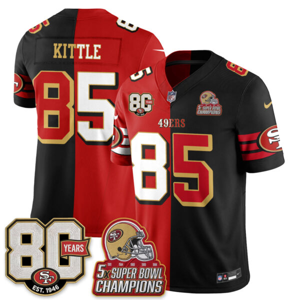 San Francisco 49ers George Kittle Split Style Vapor Jersey - All Stitched - Red Black