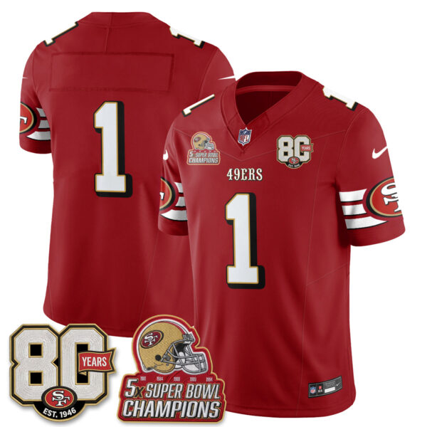 San Francisco 49ers Team Throwback '80th Anniversary' Patch Edition Vapor Jersey - All Stitched - Red