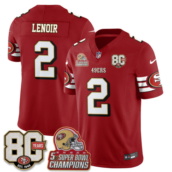 San Francisco 49ers Deommodore Lenoir Throwback '80th Anniversary' Patch Edition Vapor Jersey - All Stitched - Red