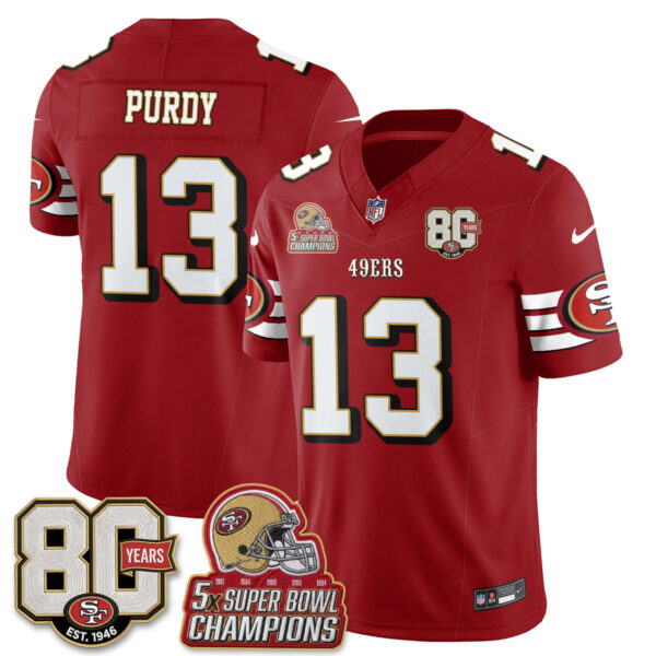 San Francisco 49ers Brock Purdy Throwback '80th Anniversary' Patch Edition Vapor Jersey - All Stitched - Red
