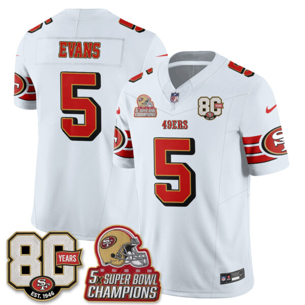San Francisco 49ers Mike Evans Throwback '80th Anniversary' Patch Edition Vapor Jersey - All Stitched - White