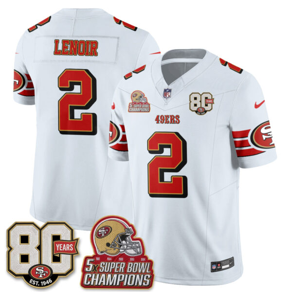San Francisco 49ers Deommodore Lenoir Throwback '80th Anniversary' Patch Edition Vapor Jersey - All Stitched - White