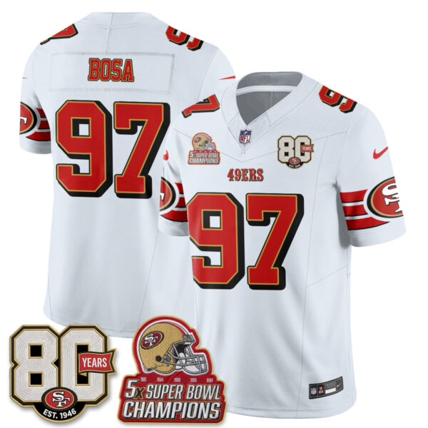 San Francisco 49ers Nick Bosa Throwback '80th Anniversary' Patch Edition Vapor Jersey - All Stitched - White