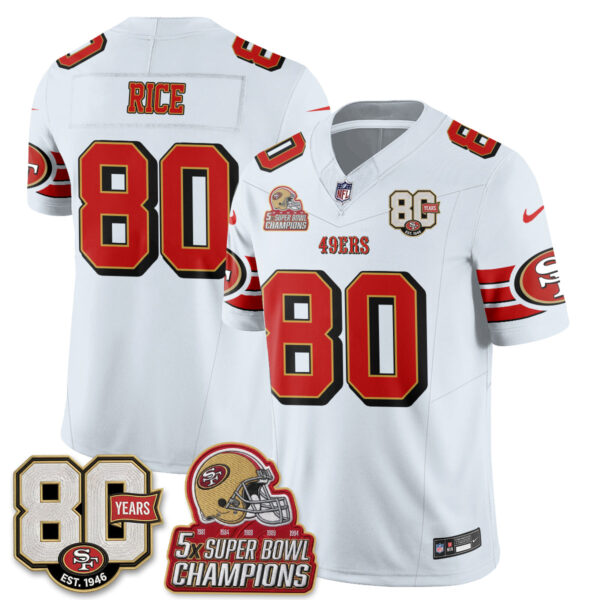 San Francisco 49ers Jerry Rice Throwback '80th Anniversary' Patch Edition Vapor Jersey - All Stitched - White