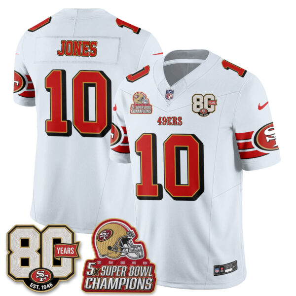 San Francisco 49ers Mac Jones Throwback '80th Anniversary' Patch Edition Vapor Jersey - All Stitched - White
