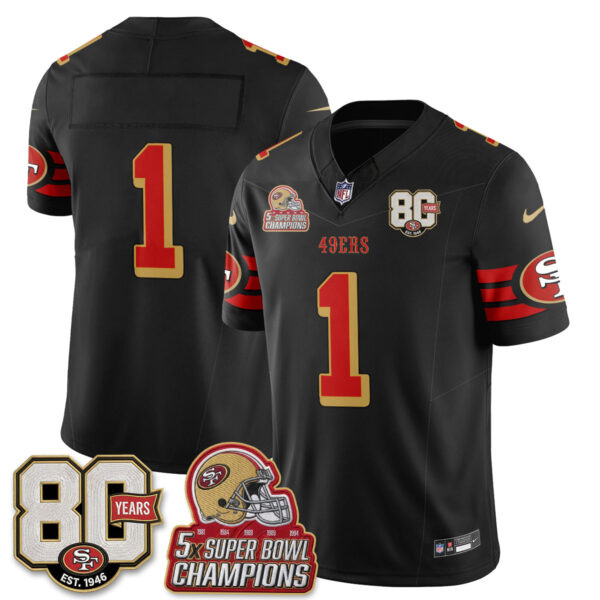 San Francisco 49ers Team Throwback '80th Anniversary' Patch Edition Vapor Jersey - All Stitched - Black
