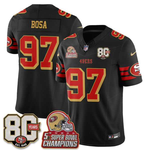San Francisco 49ers Nick Bosa Throwback '80th Anniversary' Patch Edition Vapor Jersey - All Stitched - Black