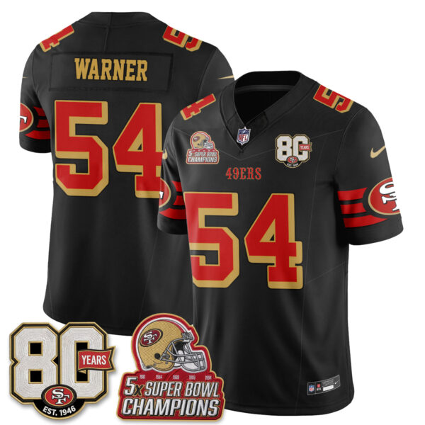 San Francisco 49ers Fred Warner Throwback '80th Anniversary' Patch Edition Vapor Jersey - All Stitched - Black