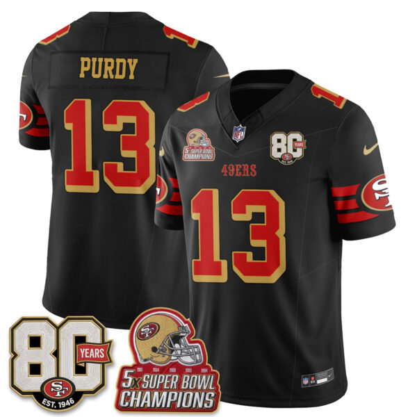 San Francisco 49ers Brock Purdy Throwback '80th Anniversary' Patch Edition Vapor Jersey - All Stitched - Black