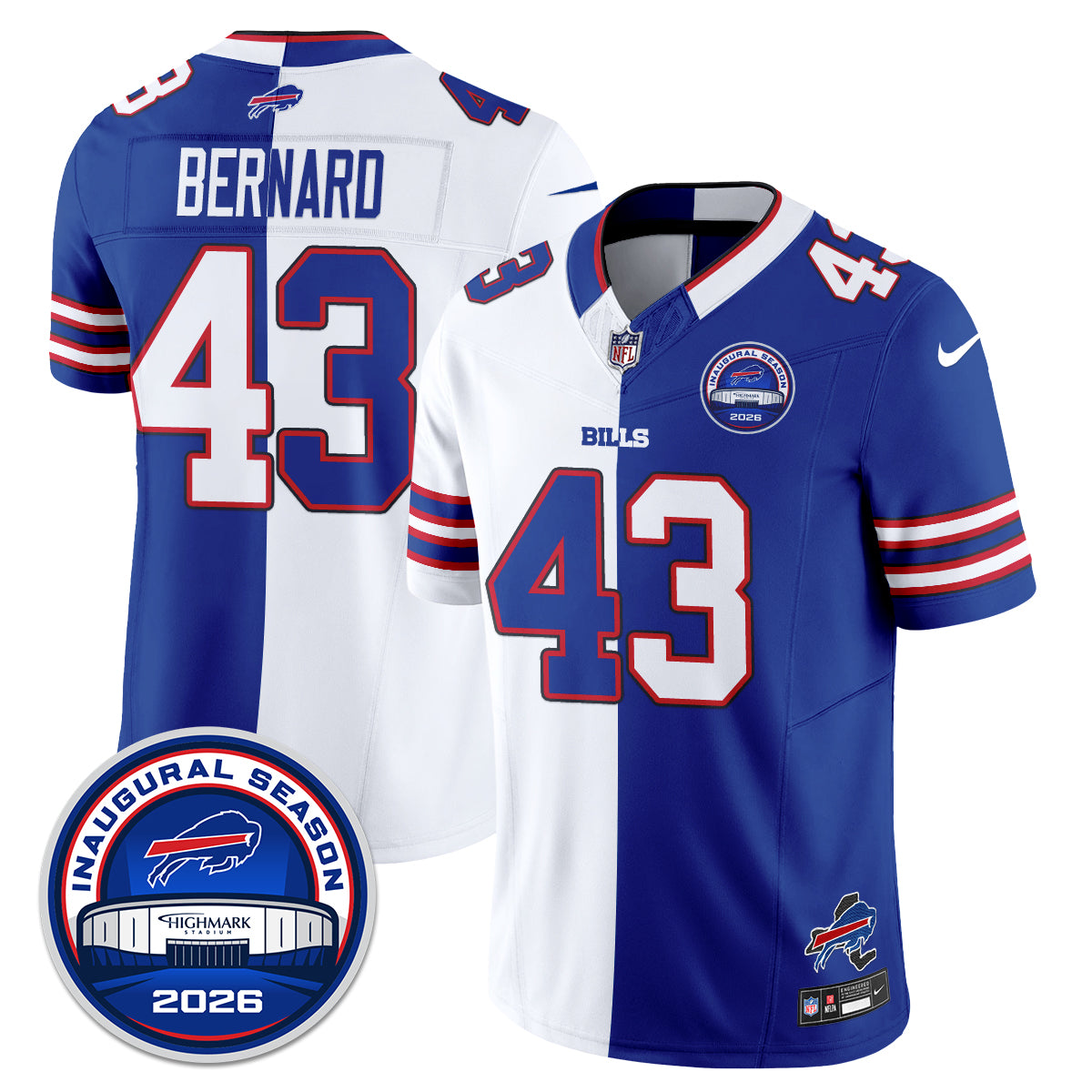 Buffalo Bills Terrel Bernard 2026 Split Edition Vapor Jersey - All Stitched - Royal White
