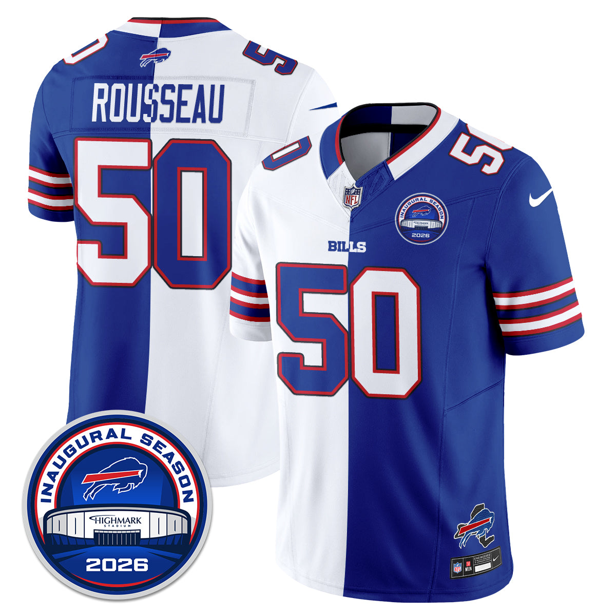 Buffalo Bills Greg Rousseau 2026 Split Edition Vapor Jersey - All Stitched - Royal White