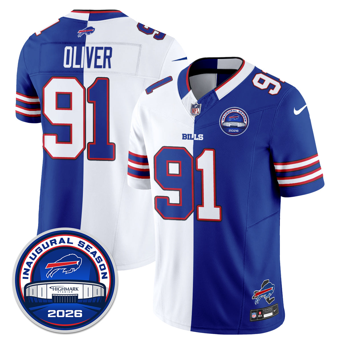 Buffalo Bills Ed Oliver 2026 Split Edition Vapor Jersey - All Stitched - Royal White