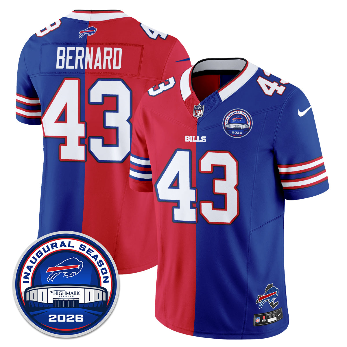 Buffalo Bills Terrel Bernard 2026 Split Edition Vapor Jersey - All Stitched - Royal Red