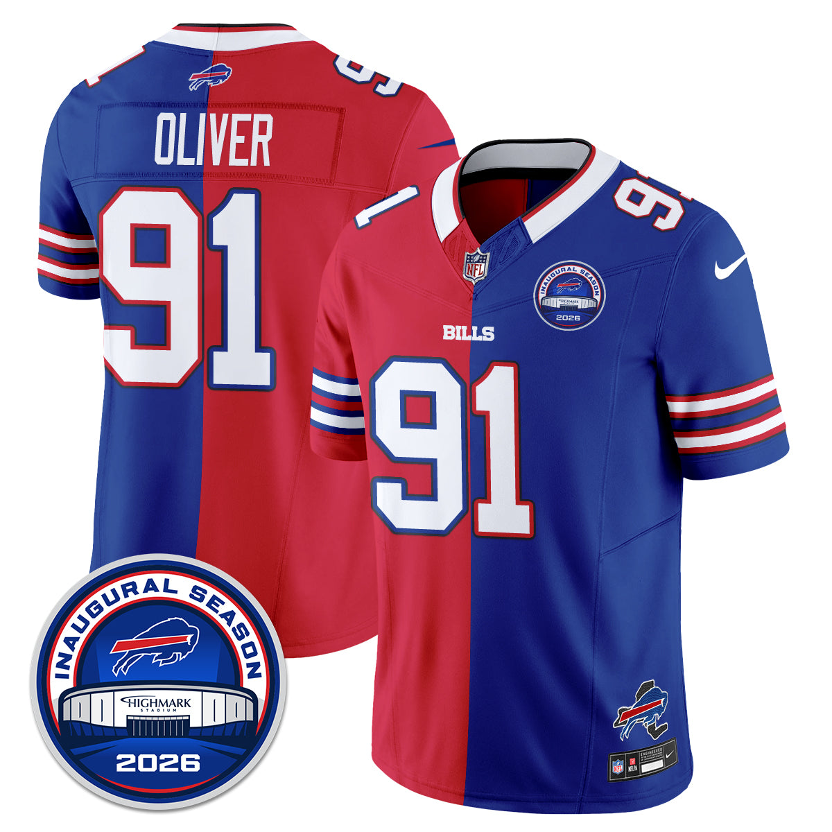 Buffalo Bills Ed Oliver 2026 Split Edition Vapor Jersey - All Stitched - Royal Red
