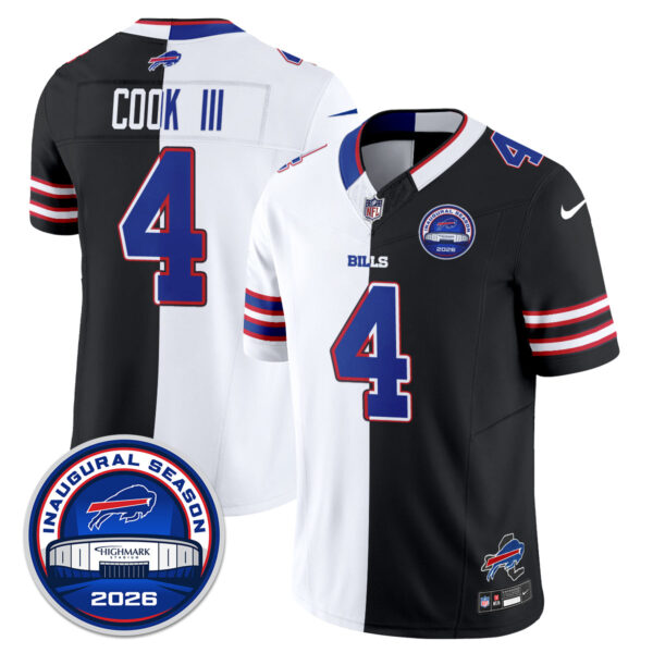 Buffalo Bills James Cook III 2026 Split Edition Vapor Jersey - All Stitched - Black White