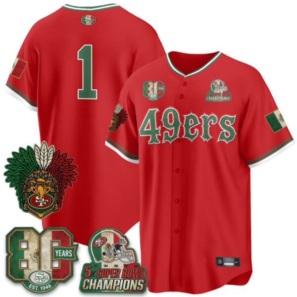 San Francisco 49ers Team Mexico Edition Baseball Vapor Jersey - All Stitched - Red