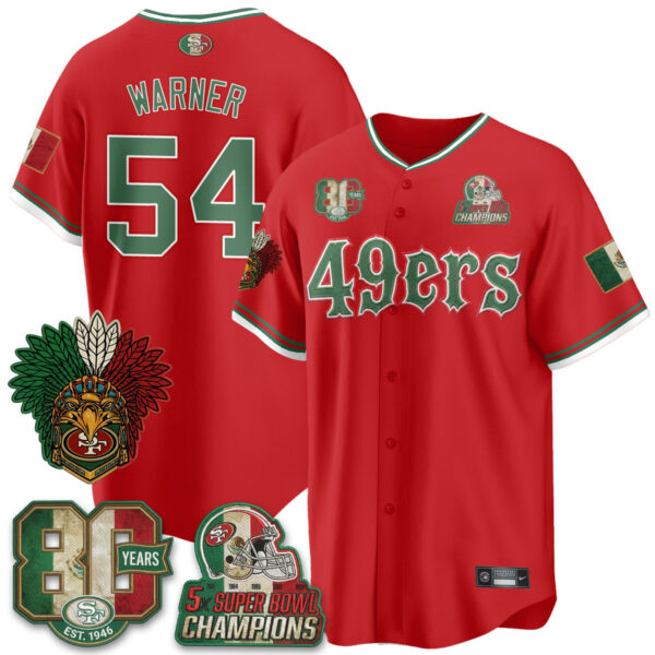 San Francisco 49ers Fred Warner Mexico Edition Baseball Vapor Jersey - All Stitched - Red