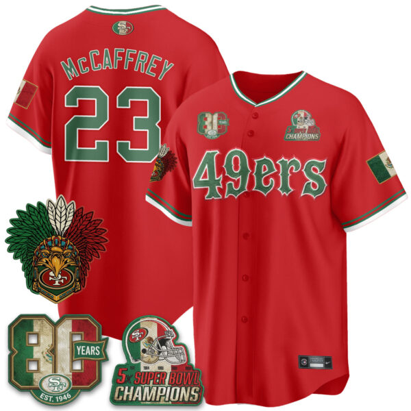San Francisco 49ers Christian McCaffrey Mexico Edition Baseball Vapor Jersey - All Stitched - Red