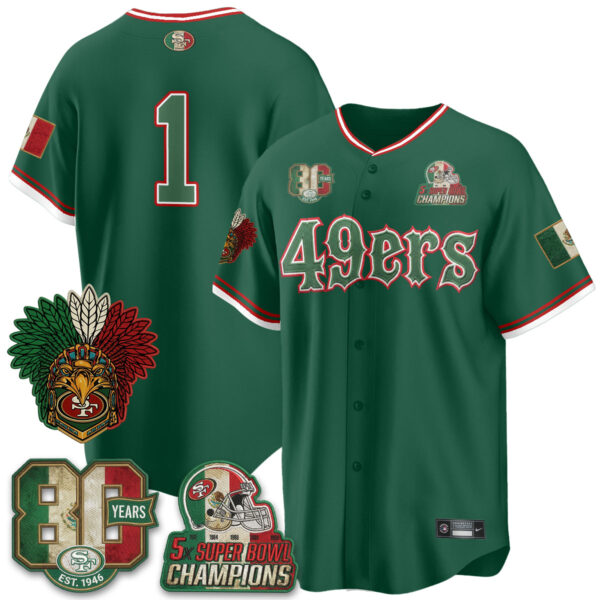San Francisco 49ers Team Mexico Edition Baseball Vapor Jersey - All Stitched - Green