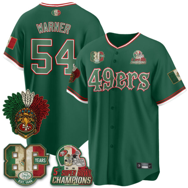 San Francisco 49ers Fred Warner Mexico Edition Baseball Vapor Jersey - All Stitched - Green