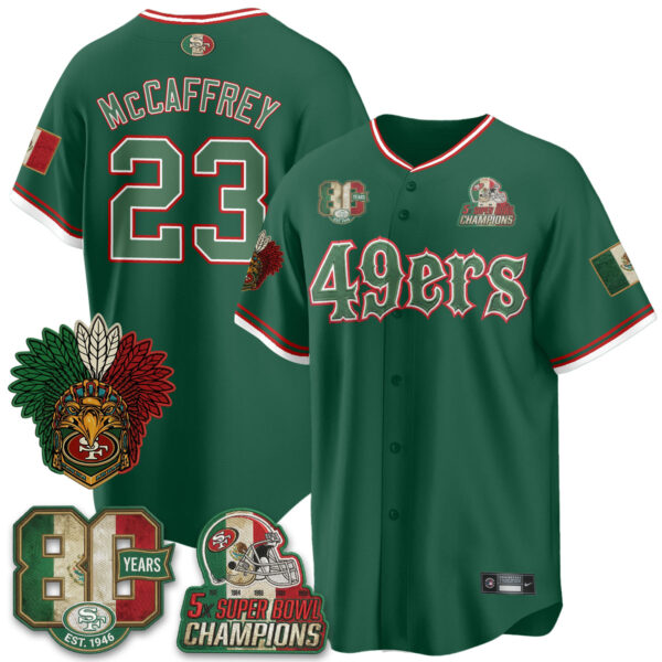 San Francisco 49ers Christian McCaffrey Mexico Edition Baseball Vapor Jersey - All Stitched - Green