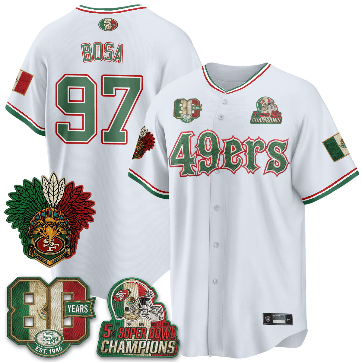 San Francisco 49ers Nick Bosa Mexico Edition Baseball Vapor Jersey - All Stitched - White