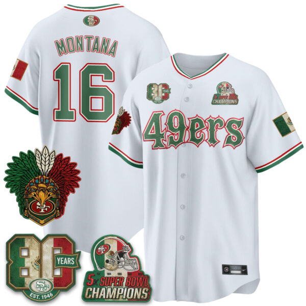 San Francisco 49ers Joe Montana Mexico Edition Baseball Vapor Jersey - All Stitched - White