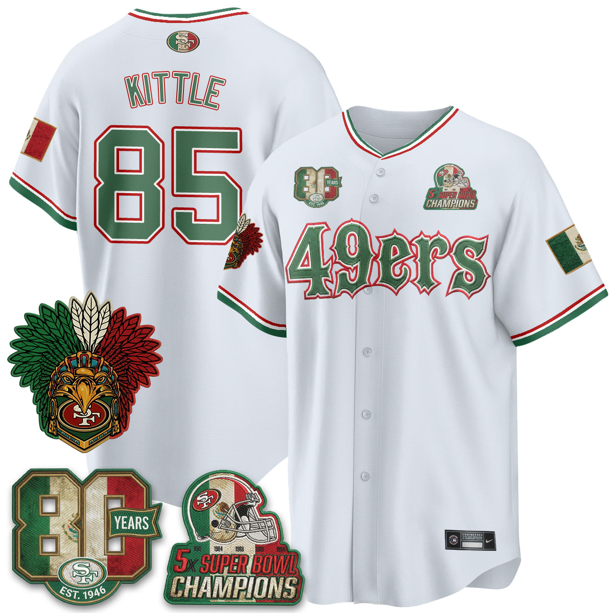 San Francisco 49ers George Kittle Mexico Edition Baseball Vapor Jersey - All Stitched - White