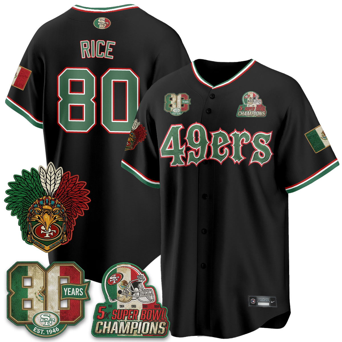 San Francisco 49ers Jerry Rice Mexico Edition Baseball Vapor Jersey - All Stitched - Black