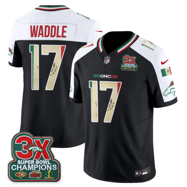 Denver Broncos Jaylen Waddle Mexico Edition Vapor Jersey - All Stitched - Alternate