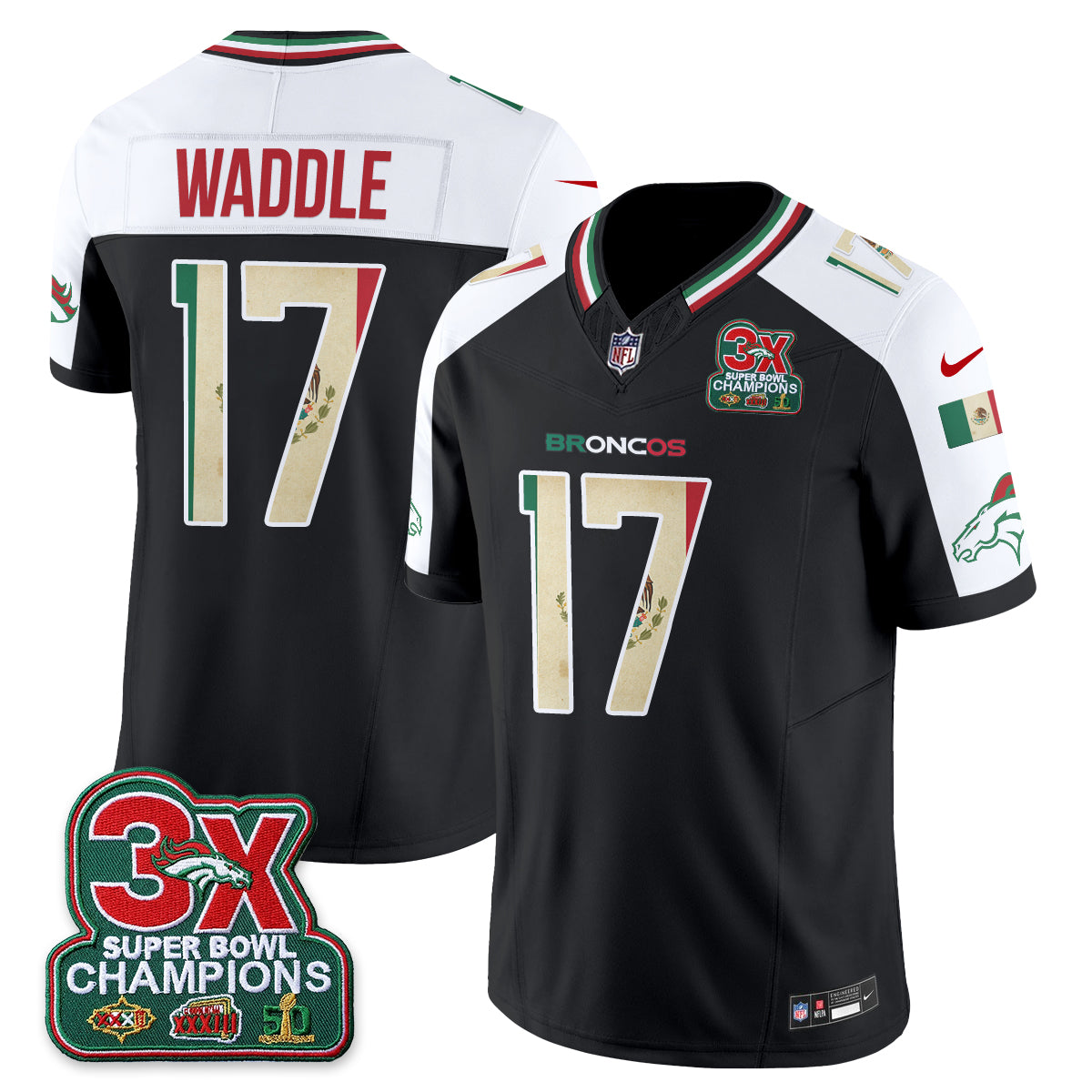 Denver Broncos Jaylen Waddle Mexico Edition Vapor Jersey - All Stitched - Alternate