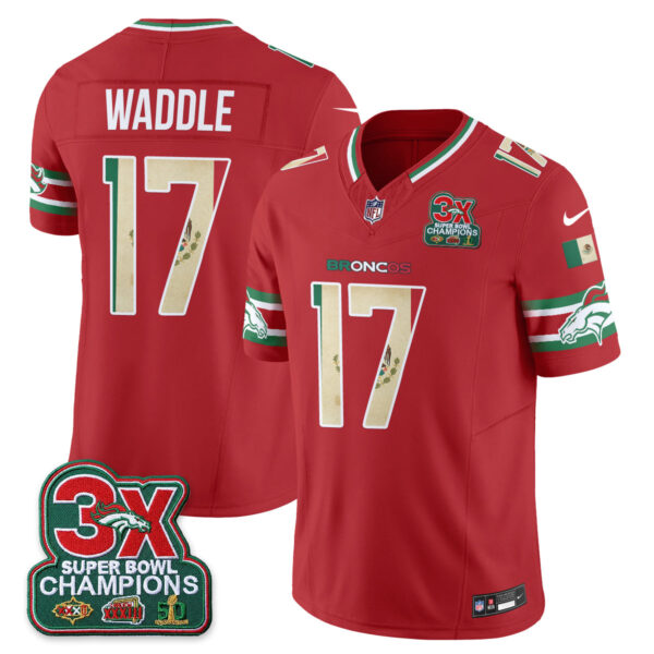 Denver Broncos Jaylen Waddle Mexico Edition Vapor Jersey - All Stitched - Red