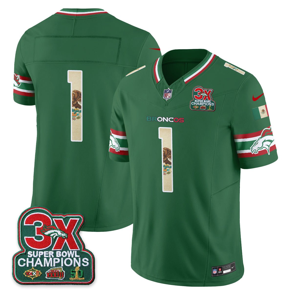 Denver Broncos Team Mexico Edition Vapor Jersey - All Stitched - Green