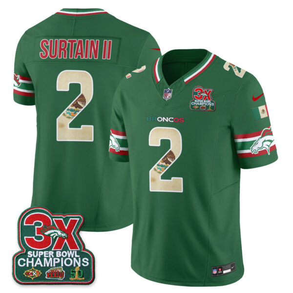 Denver Broncos Patrick Surtain II Mexico Edition Vapor Jersey - All Stitched - Green