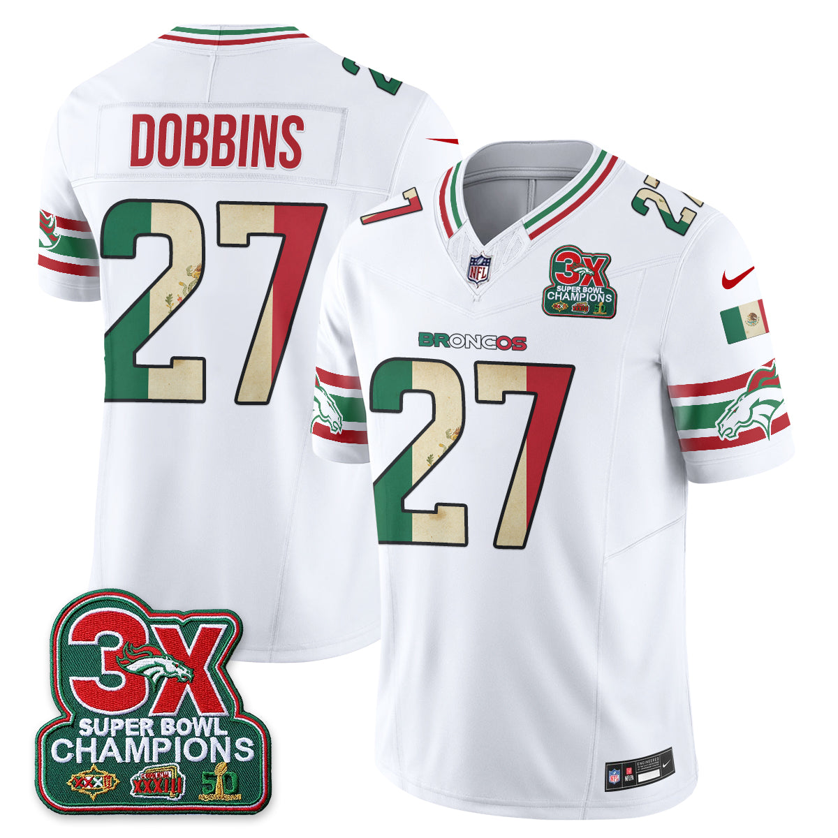Denver Broncos J.K. Dobbins Mexico Edition Vapor Jersey - All Stitched - White