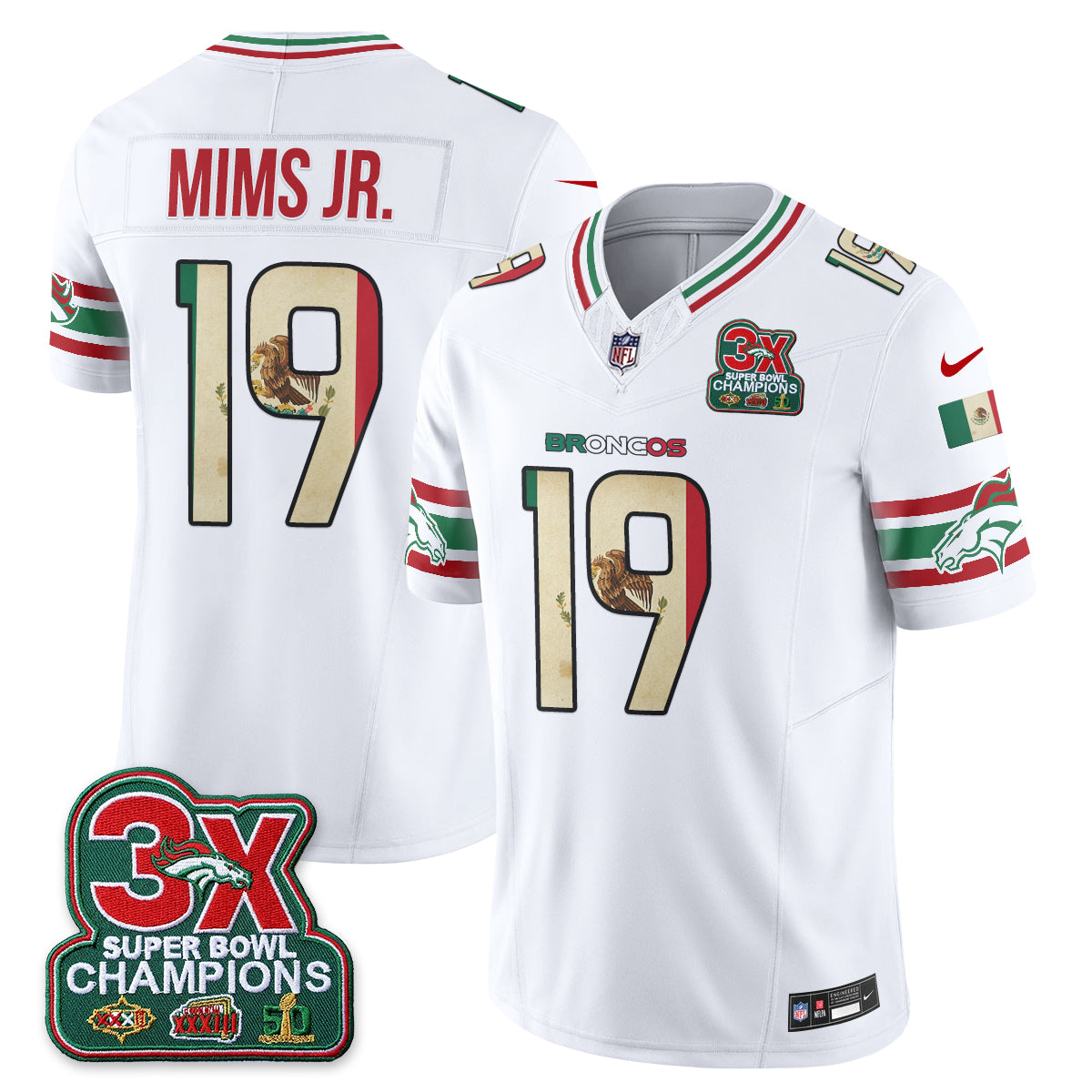 Denver Broncos Marvin Mims Jr. Mexico Edition Vapor Jersey - All Stitched - White