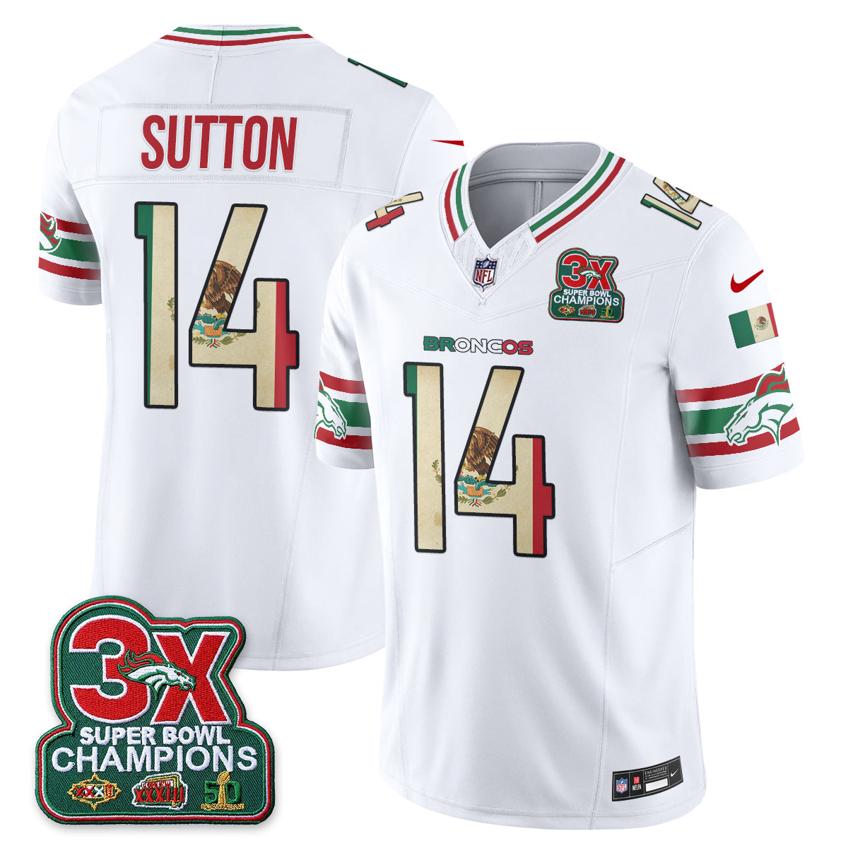 Denver Broncos Courtland Sutton Mexico Edition Vapor Jersey - All Stitched - White
