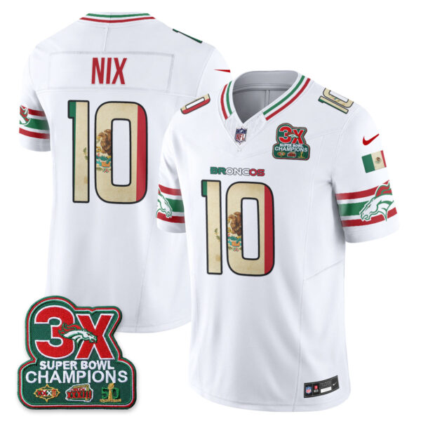 Denver Broncos Bo Nix Mexico Edition Vapor Jersey - All Stitched - White