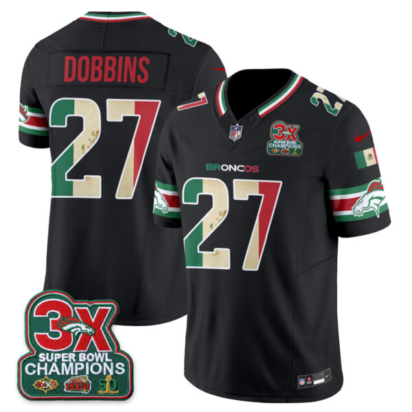 Denver Broncos J.K. Dobbins Mexico Edition Vapor Jersey - All Stitched - Black