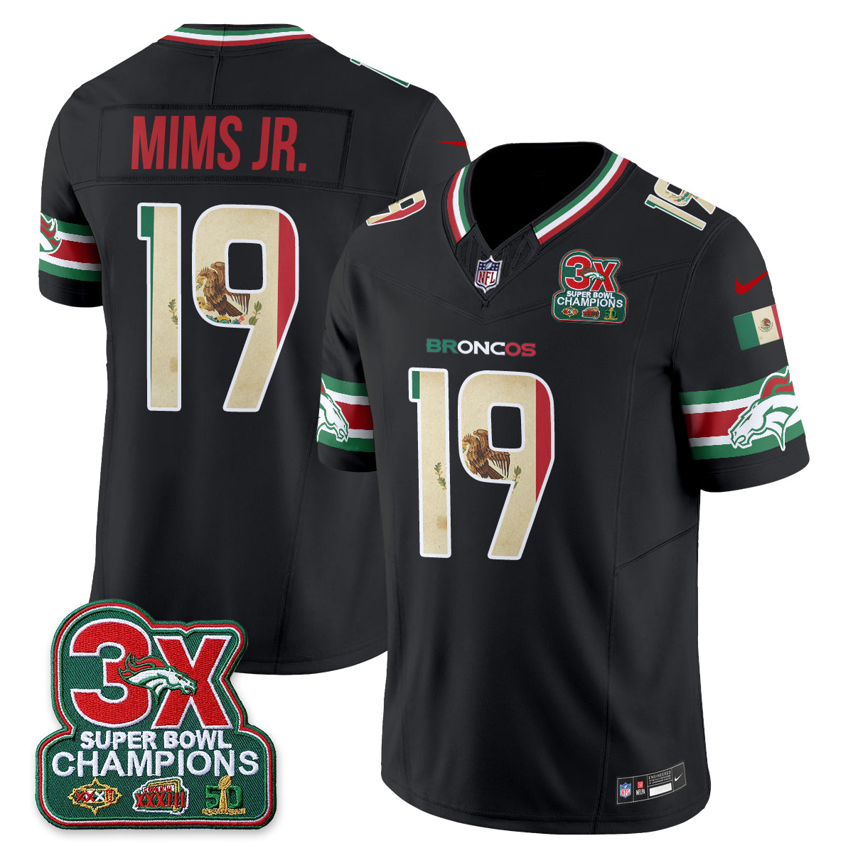 Denver Broncos Marvin Mims Jr. Mexico Edition Vapor Jersey - All Stitched - Black